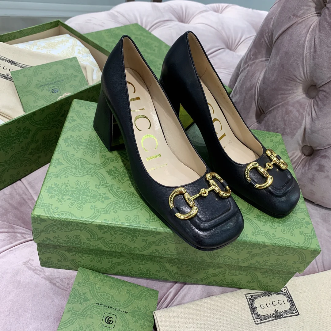Туфли на высоком каблуке Gucci в стиле ретро с квадратным носком и массивным носком