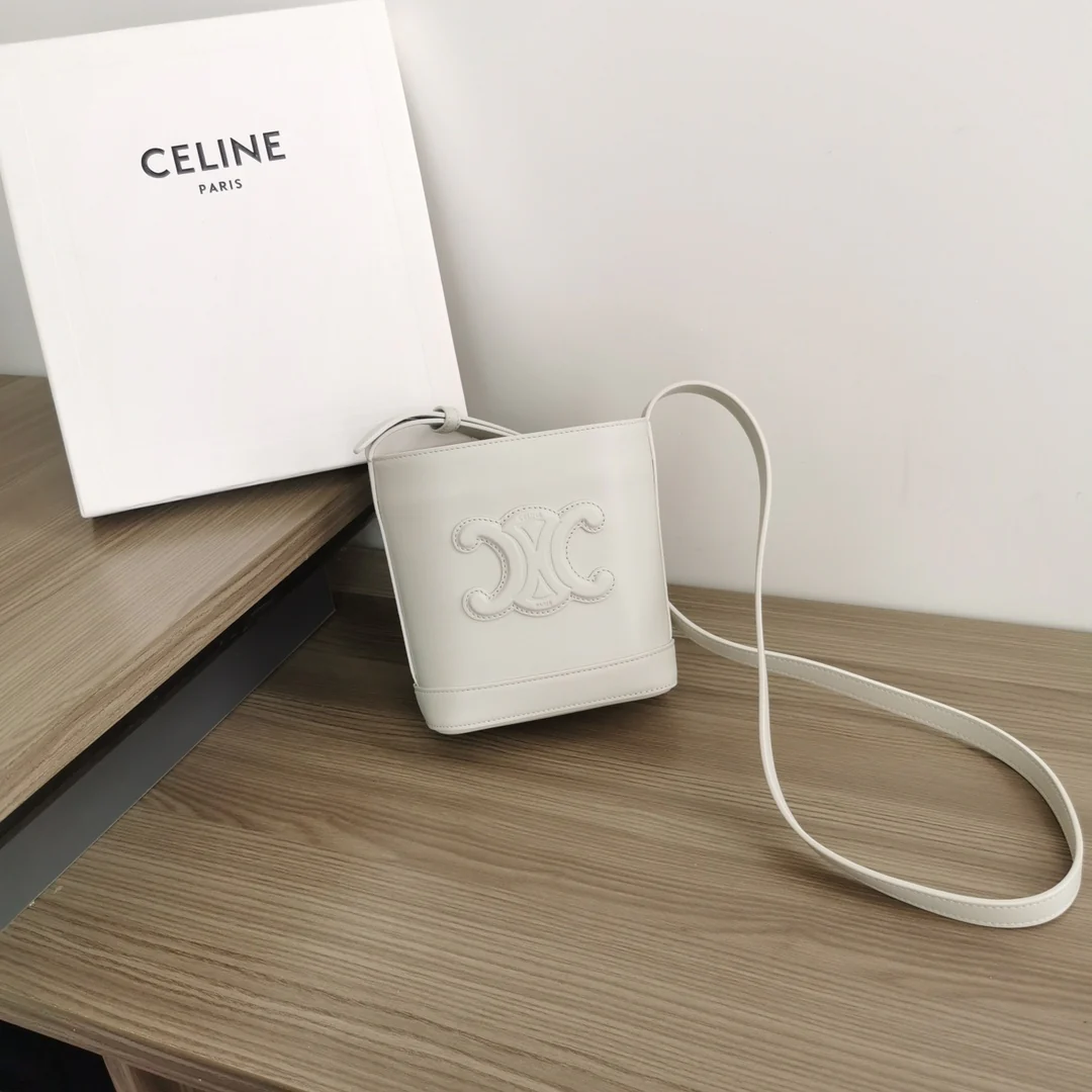 Сумка-ведро Celine с тиснением - Мини - Белая