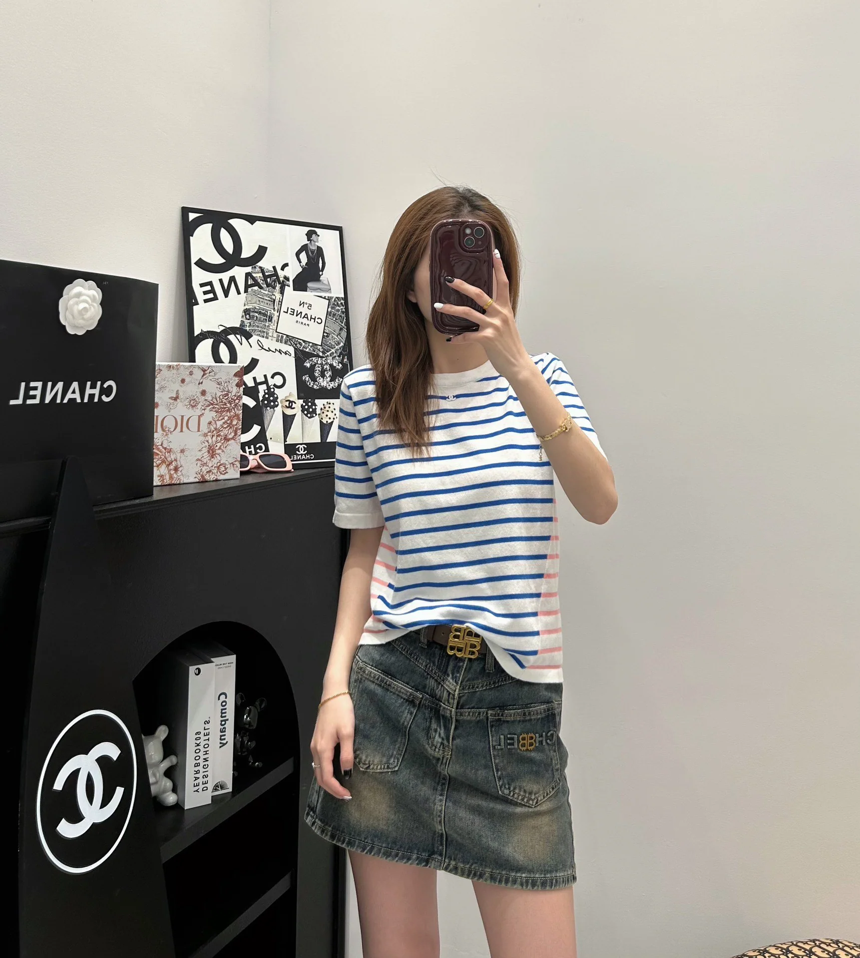 Футболка Chanel 2403 из трикотажа с короткими рукавами и полосками в стиле ?цветные блоки? - 1 шт.