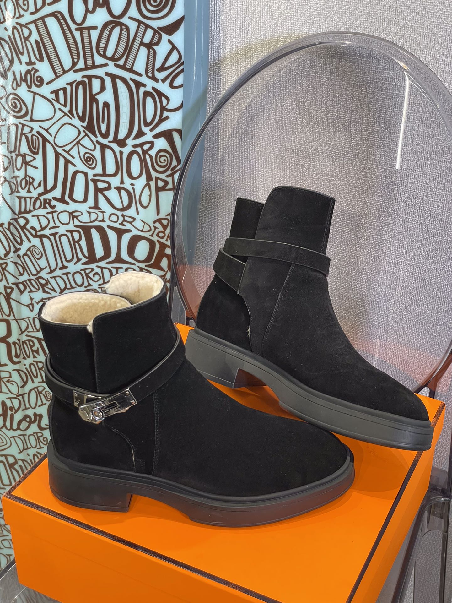 Замшевые ботильоны Hermes Kelly