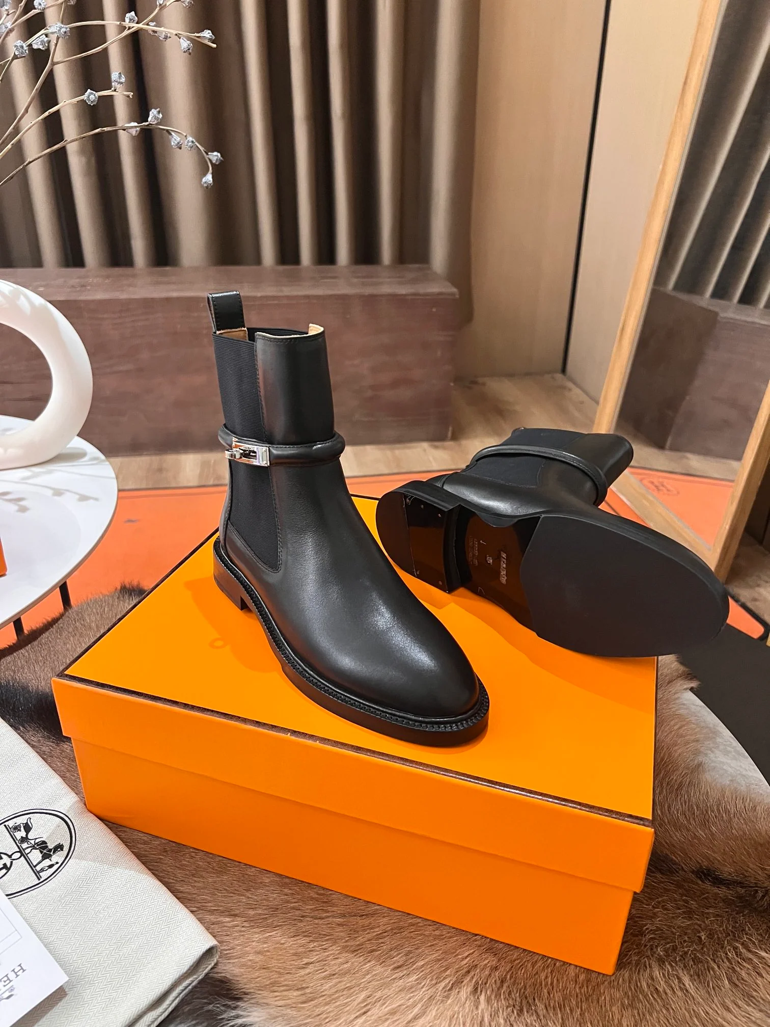 Ботинки Hermes Kelly Buckle Rider 2024 — черные