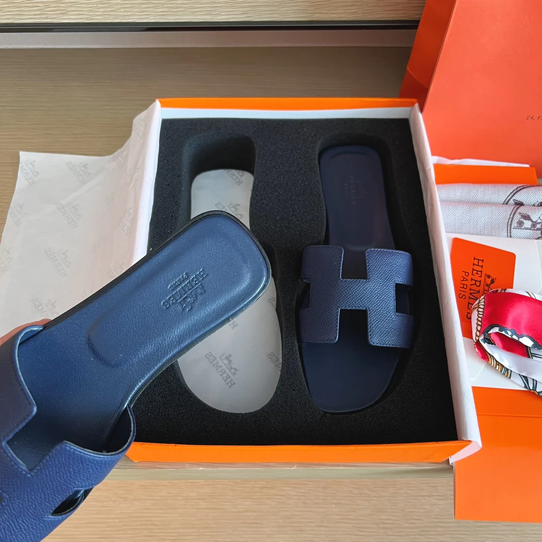 Тапочки Hermes H на плоской подошве - серия с принтом пальмовых листьев - подошва с полным покрытием - 2 шт.