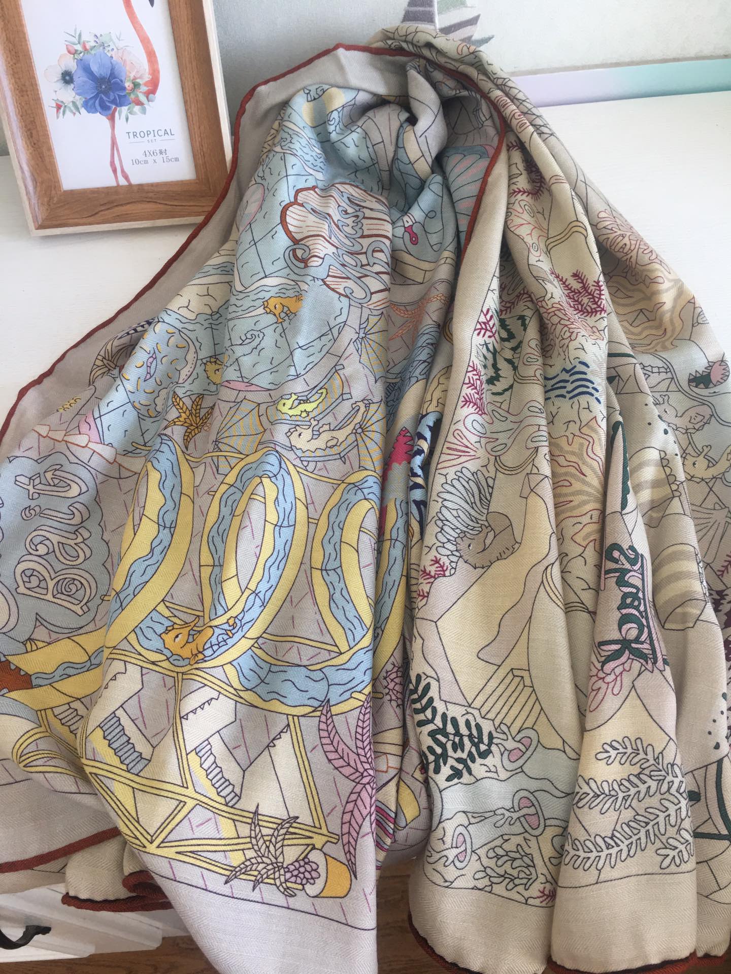 Двусторонний бархатный платок Hermes 140 - 1 шт.