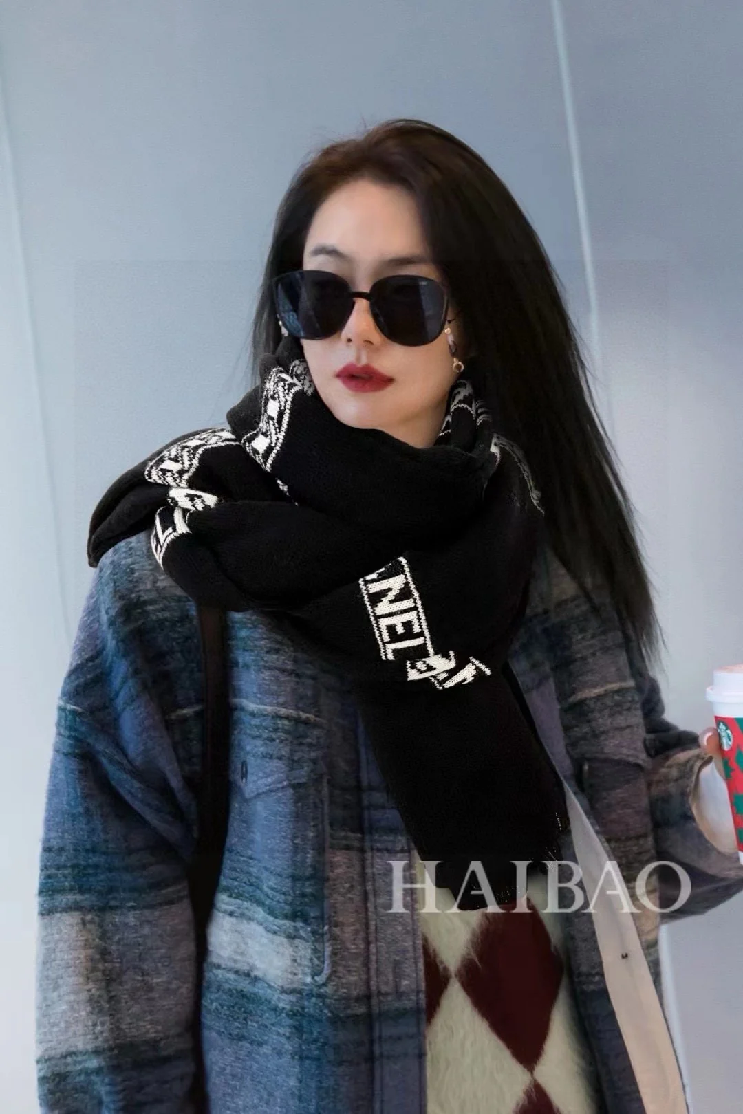 Шаль Chanel 2024 Double C в полоску - 60-190 - Черная