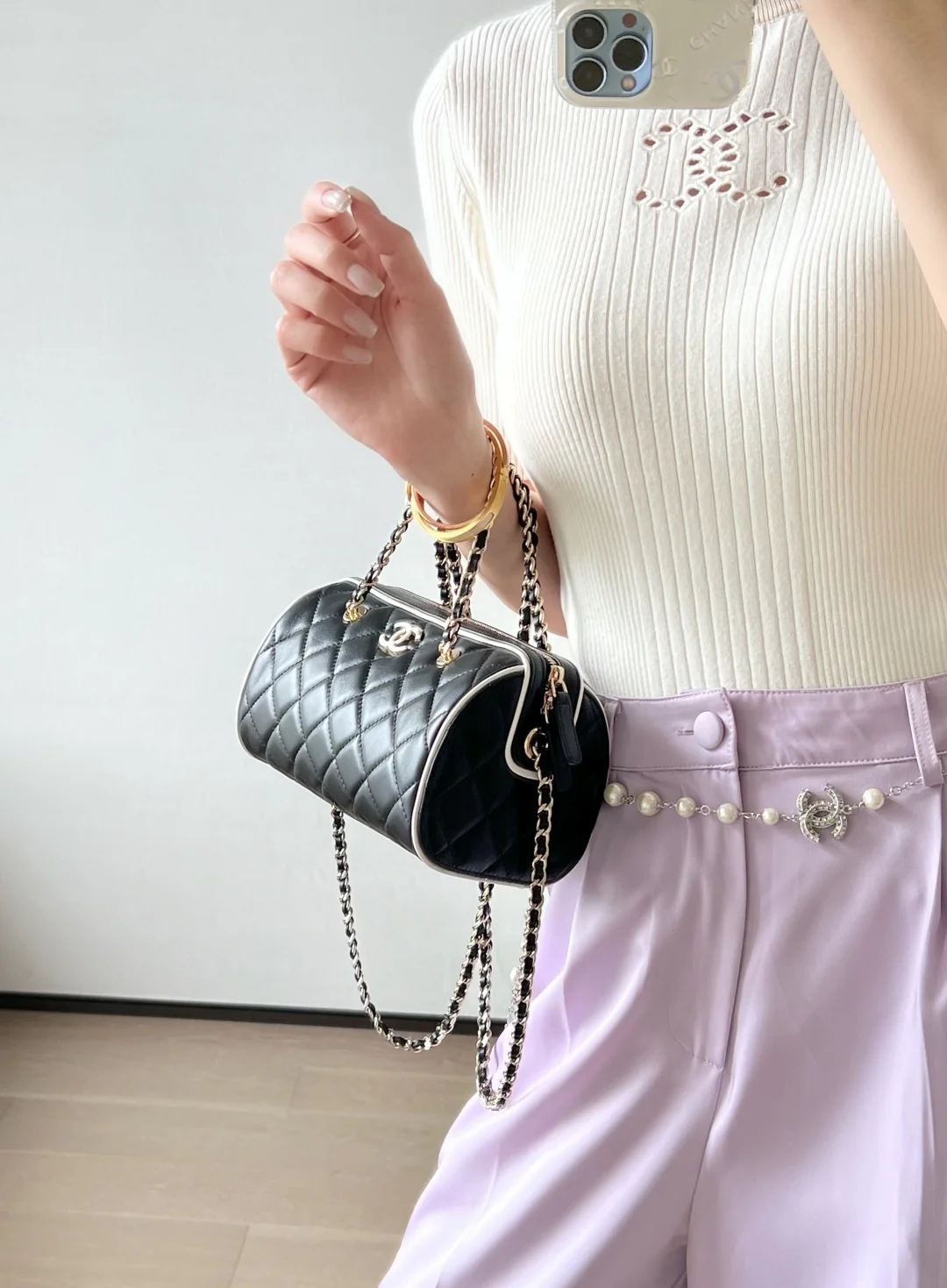 Мини-шар для боулинга из овечьей кожи, весенне-летний, 25 пенсов, с черно-белыми краями.