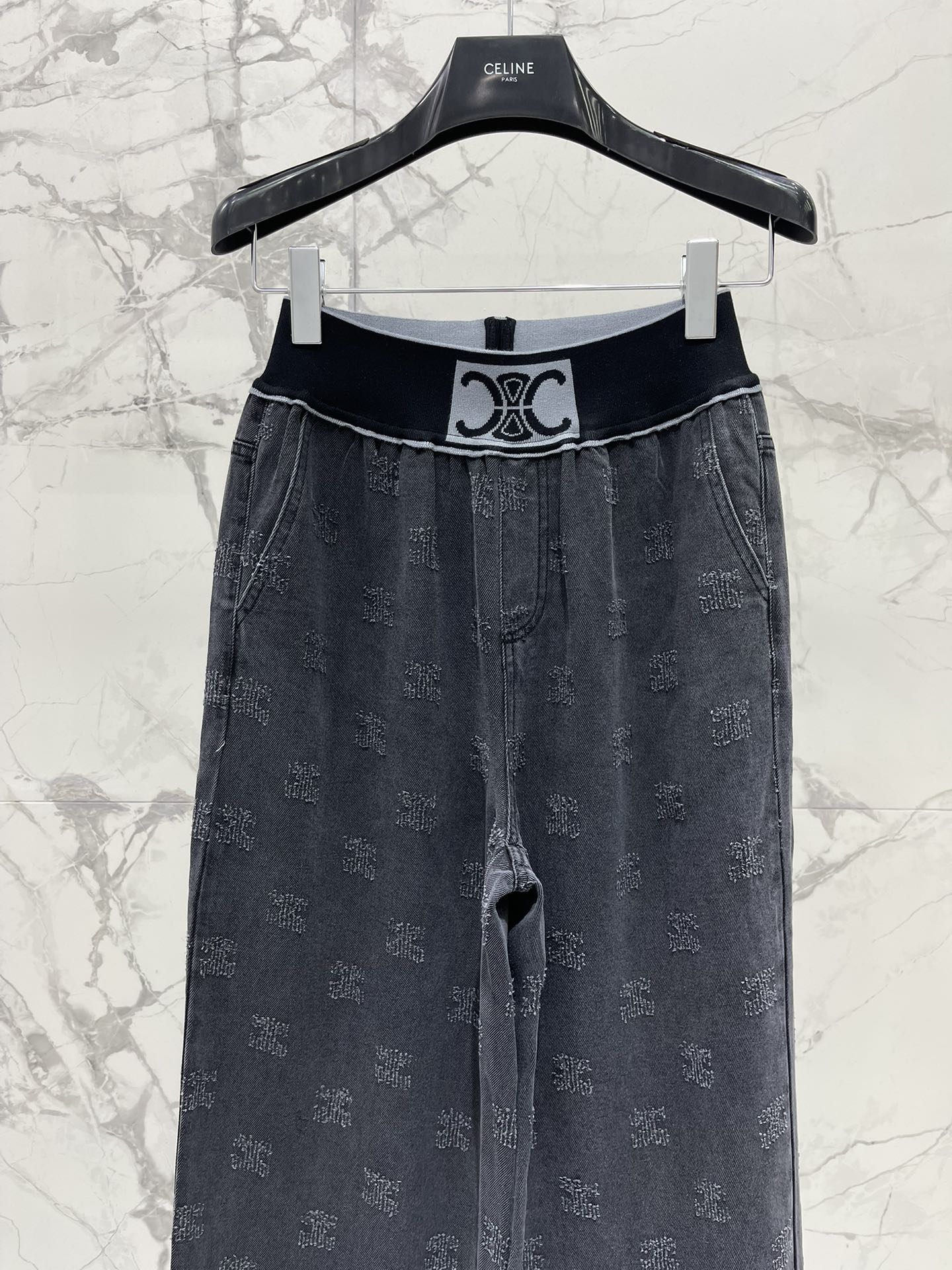 Celine - 2403 - Весенне-летняя новинка: темно-серые шелковые брюки с широкими штанинами