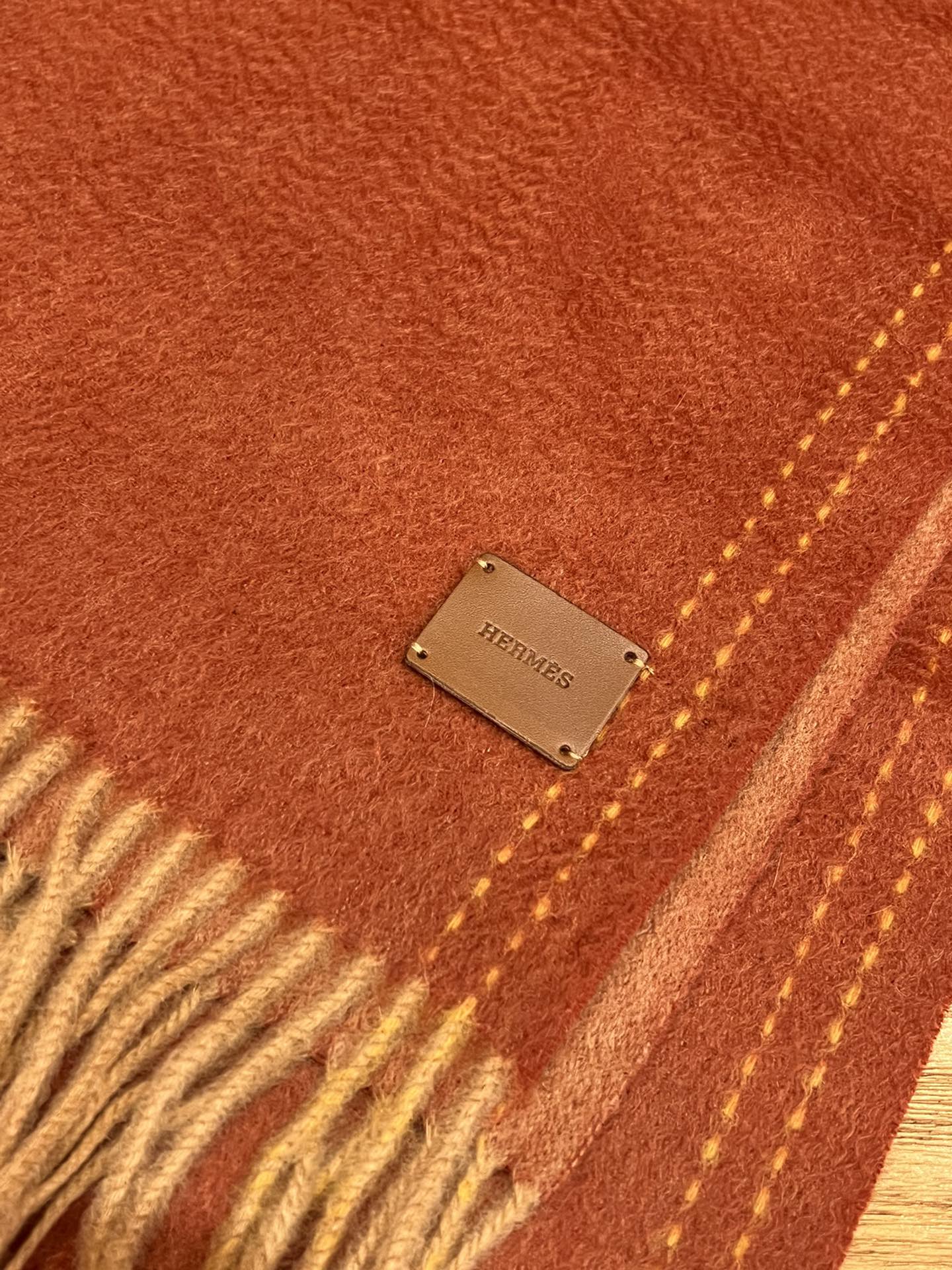 Длинный двусторонний кашемировый шарф Hermes - 30 см - 190 см - 100 см - Кашемир из высококачественной дикой козы - Коричневый