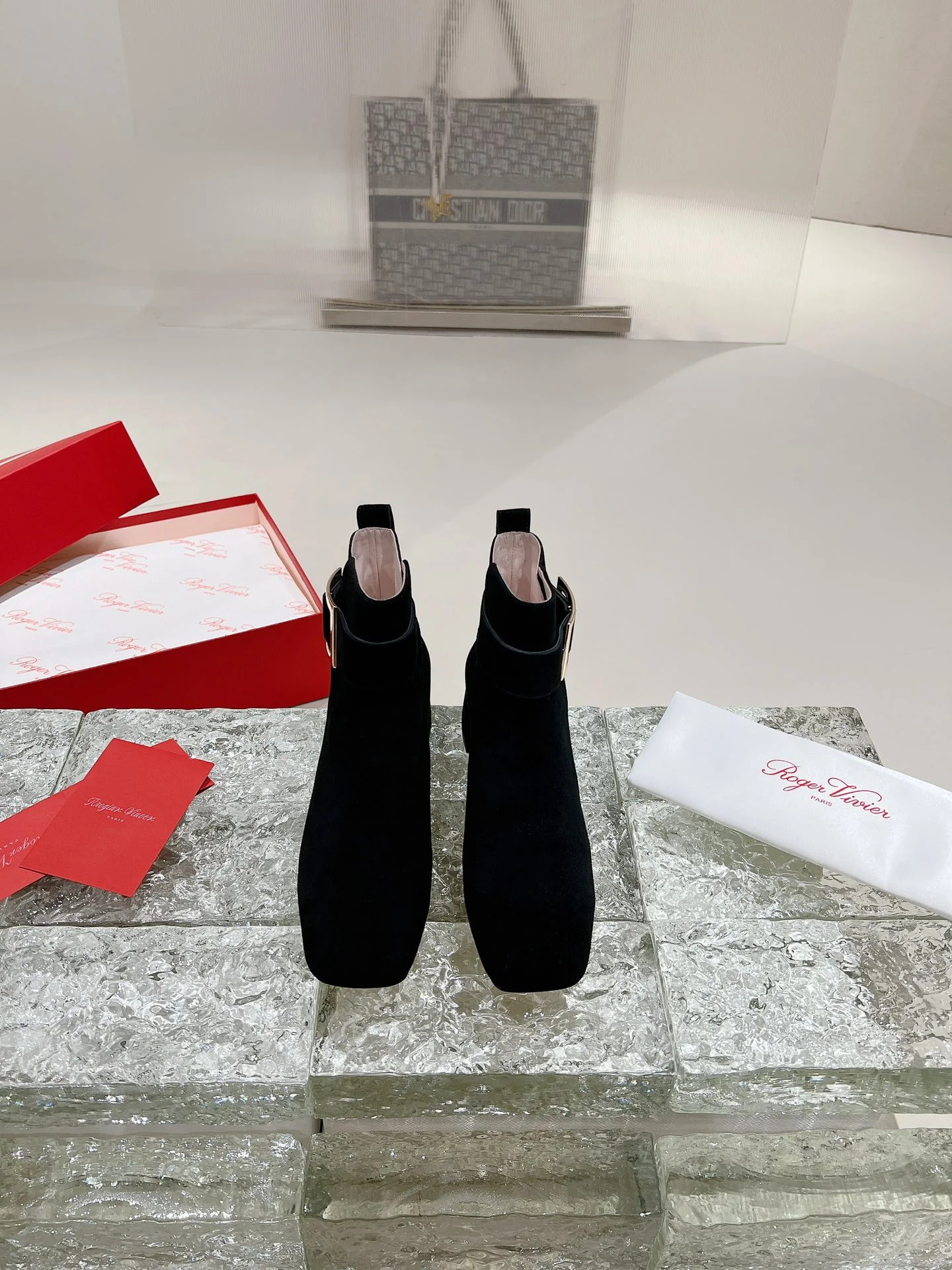 Ботильоны с квадратным носком и пряжкой - 2024 - Замшевые кожаные ботильоны - Черные