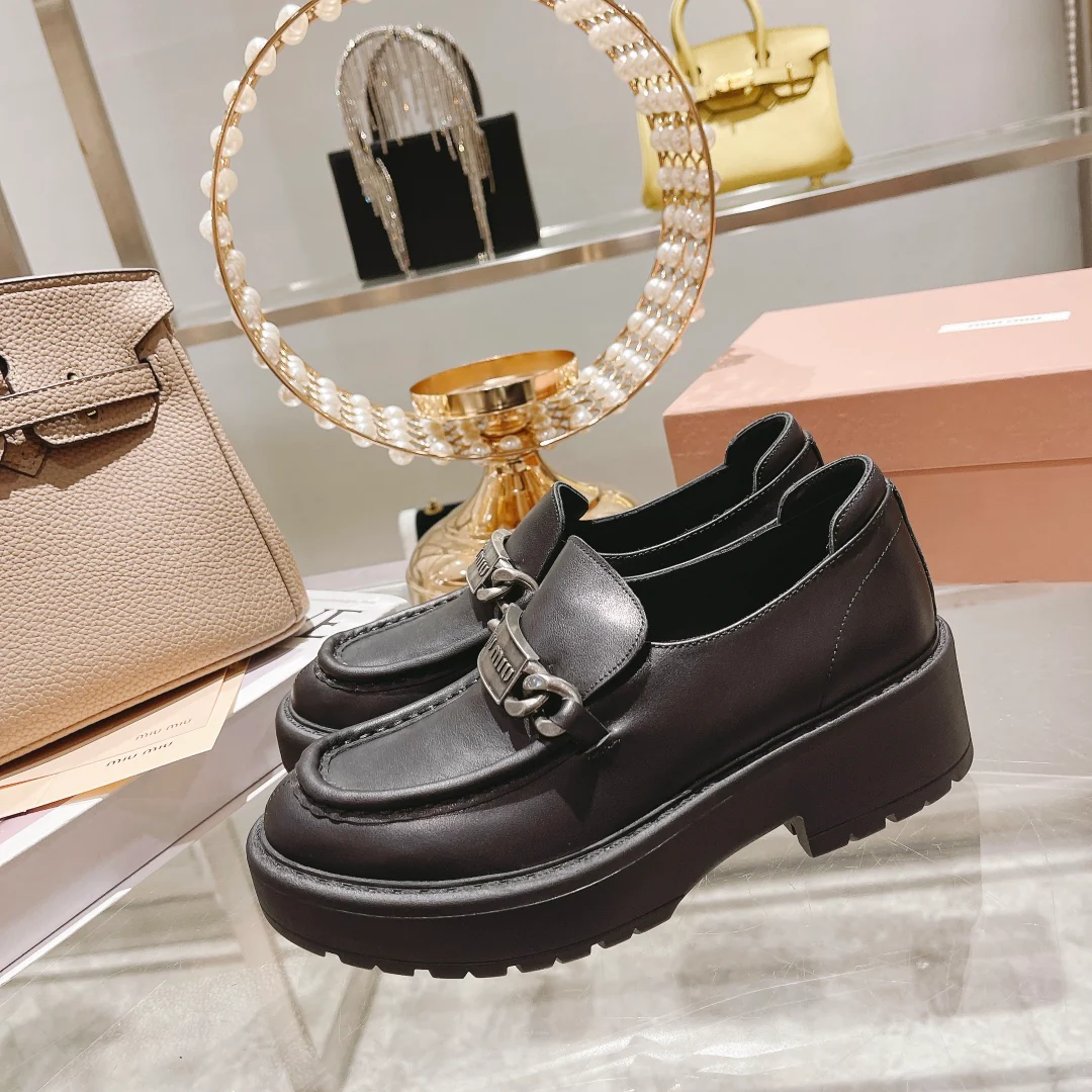 Miu Miu - Новинка сезона осень/зима 2022 - Кожаные лоферы на платформе в стиле ретро