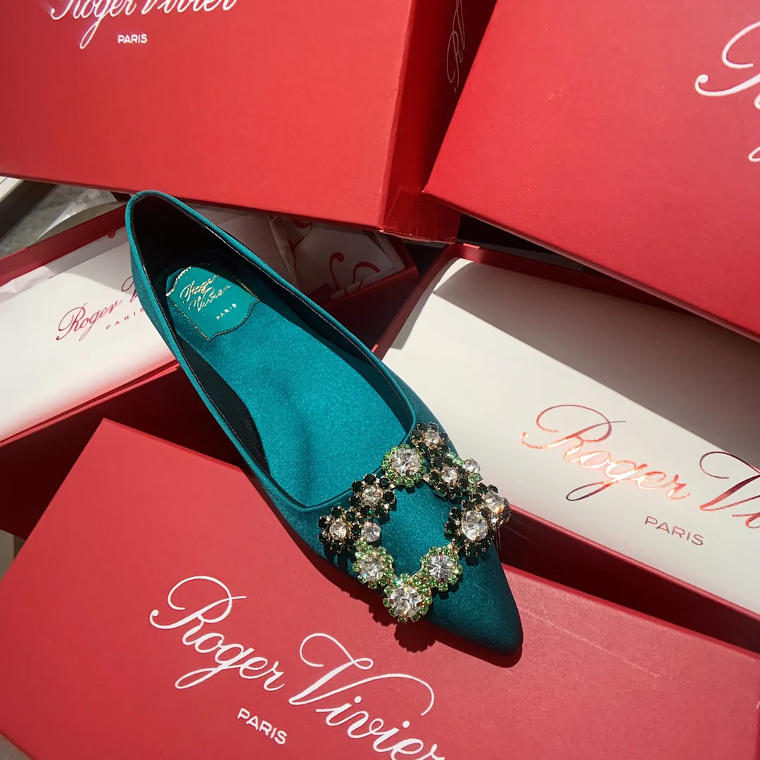 RV-Плоское дно-Шелковая пряжка со стразами-Зеленый