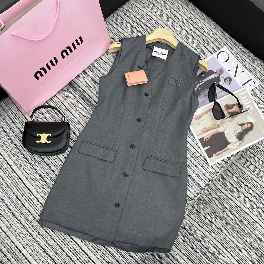 Miu Miu - 2404 - Новое платье-жилет из искусственной ткани, имитирующее жилет - Серый