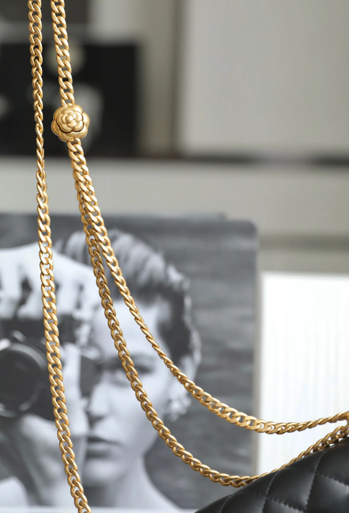 Весенняя коллекция Chanel 2023 - Регулируемая пряжка Camellia WOC - Овечья кожа - Черный - 19 см