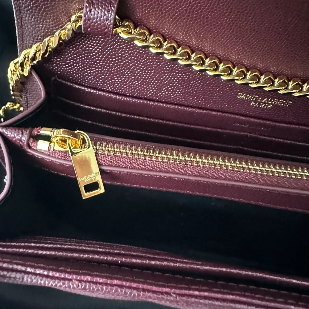 YSL Monogram Caviar - WOC - Бордовый с золотой пряжкой - 22 см