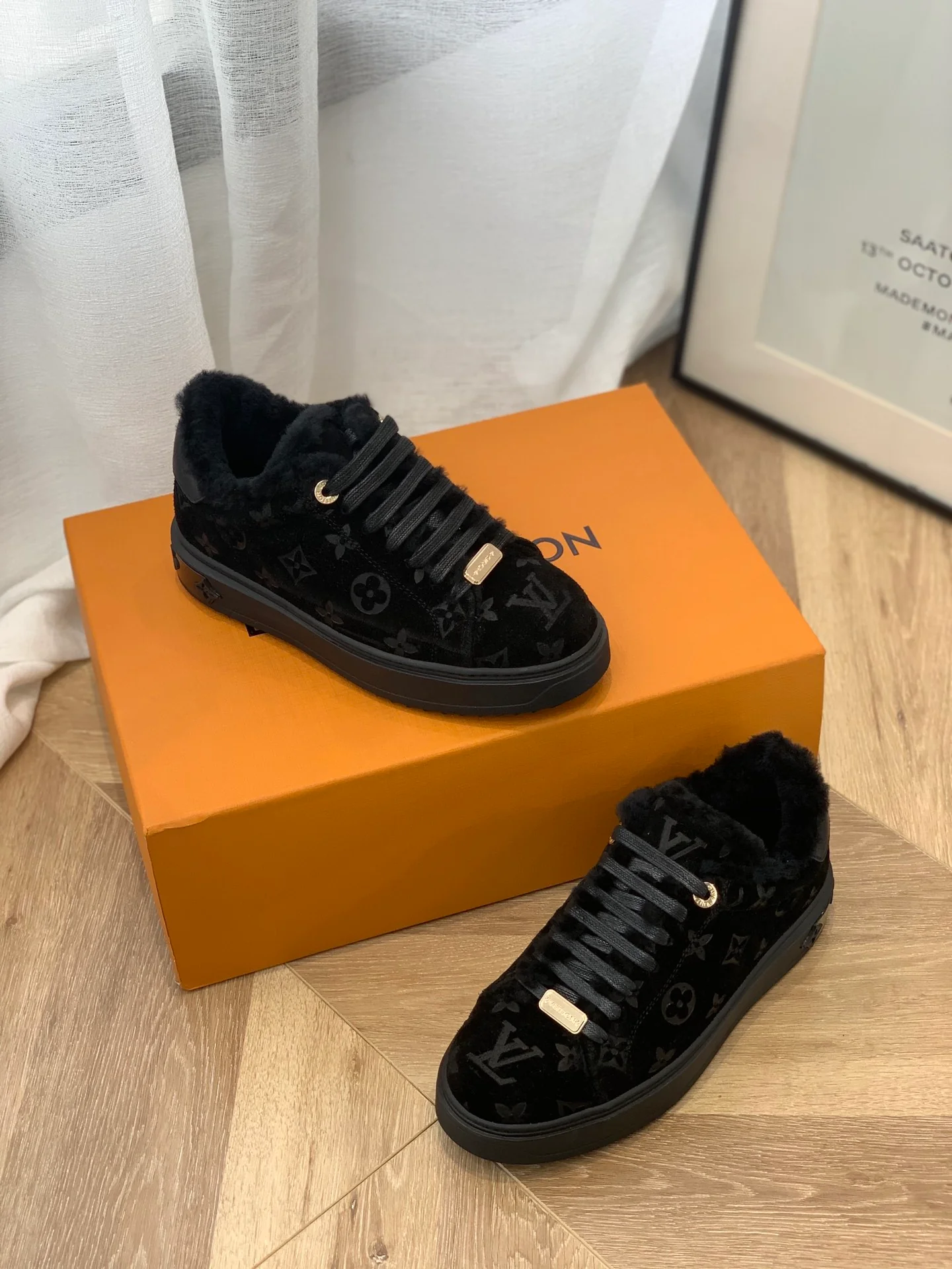 Обувь LV - шерстяные повседневные туфли LV - полностью черные