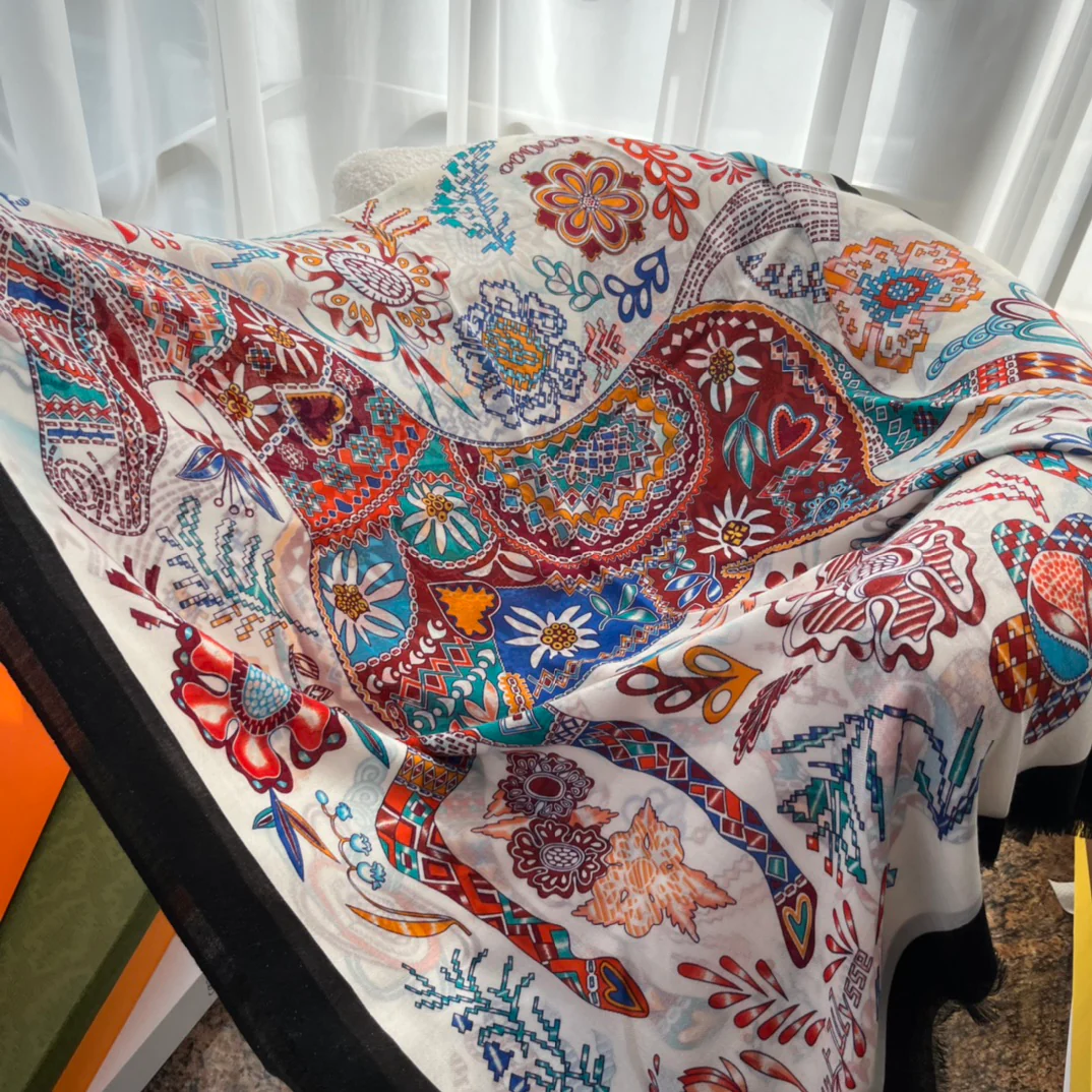 Кашемировый шарф Hermes с принтом - 105 см - 200 см - 100 см - Кашемир премиум-класса - 1 шт.