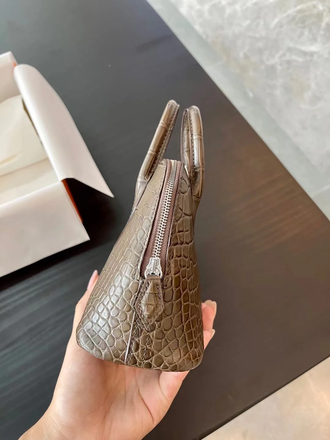 Hermes Bolide Mini Crocodile M1 Angelica Grey