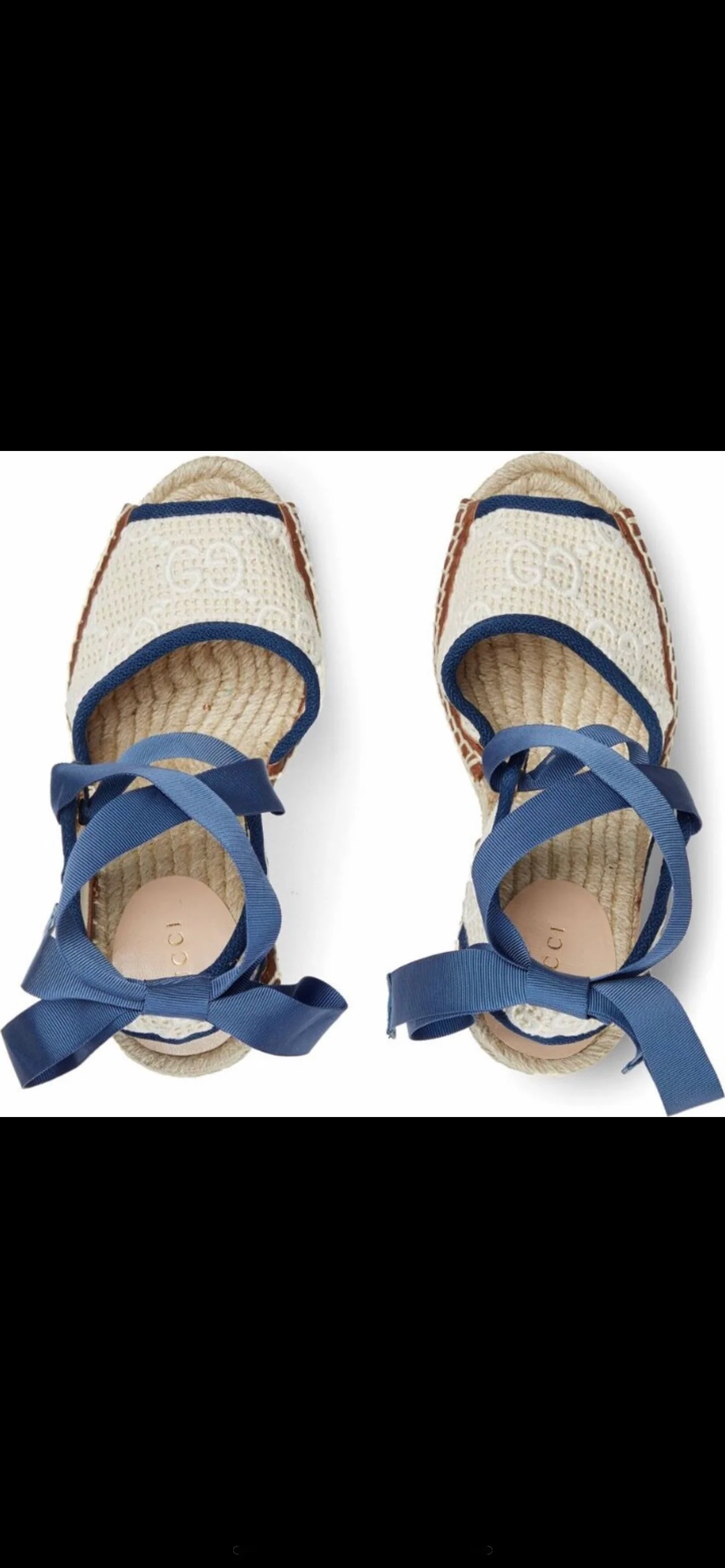 Новые поступления Gucci ранней весной 2023 года: туфли на ремешках из льняной парусины, сандалии на танкетке, джинсовые туфли на шнуровке.