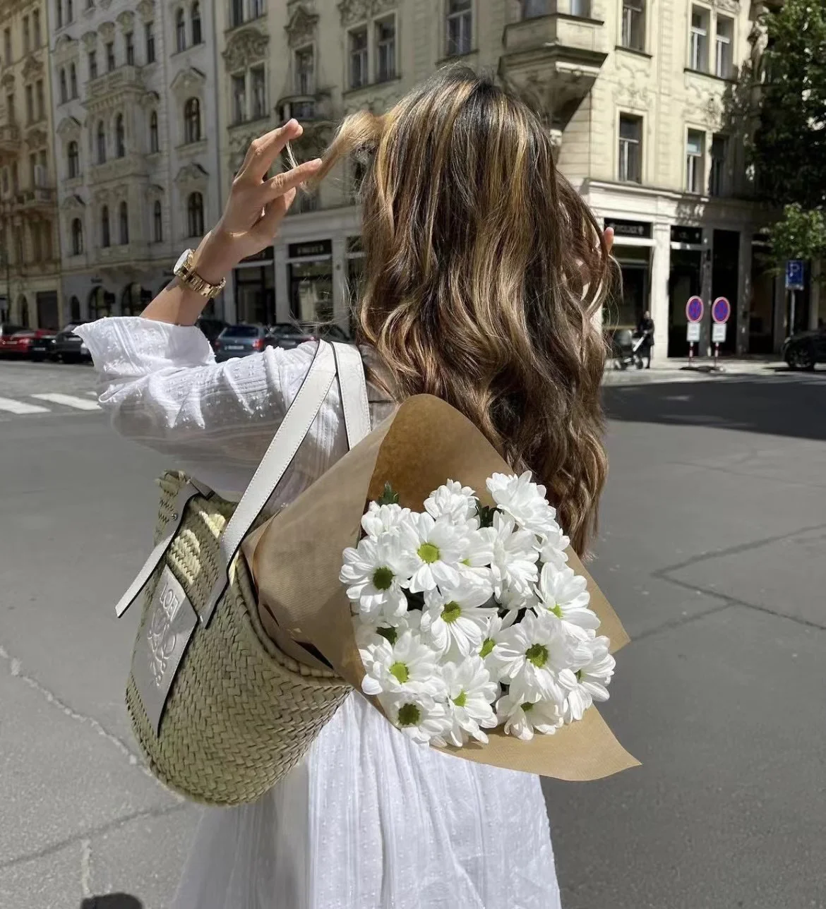 Соломенная сумка Loewe - 40 см - Большая - Кремово-белая