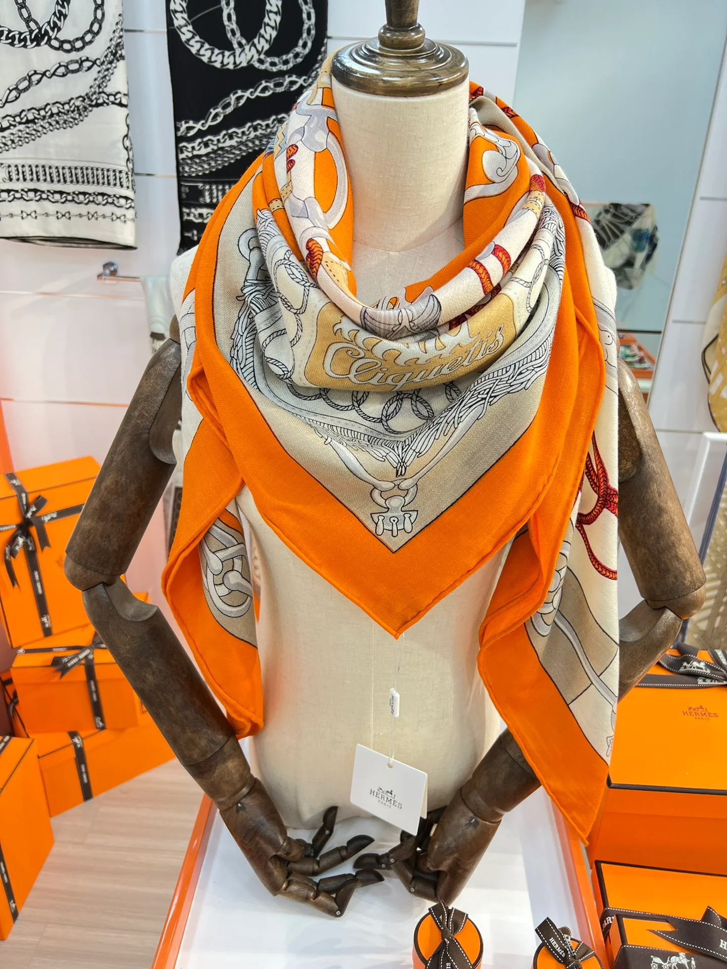 Бархатный шарф Hermes Sabre March - 140 см - 30 - Шелк 70 - Шерсть