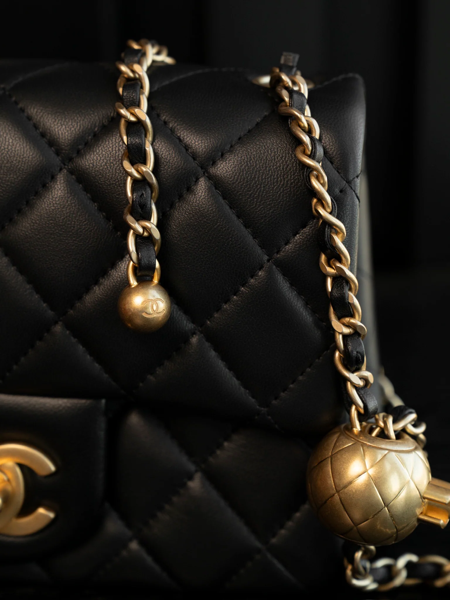 Chanel 24k Gold Globe Square Black Gold