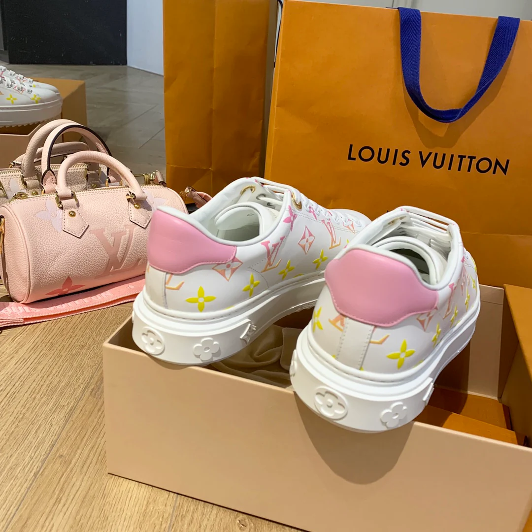 Обувь LV - LV - белые кроссовки - розово-желтый градиент