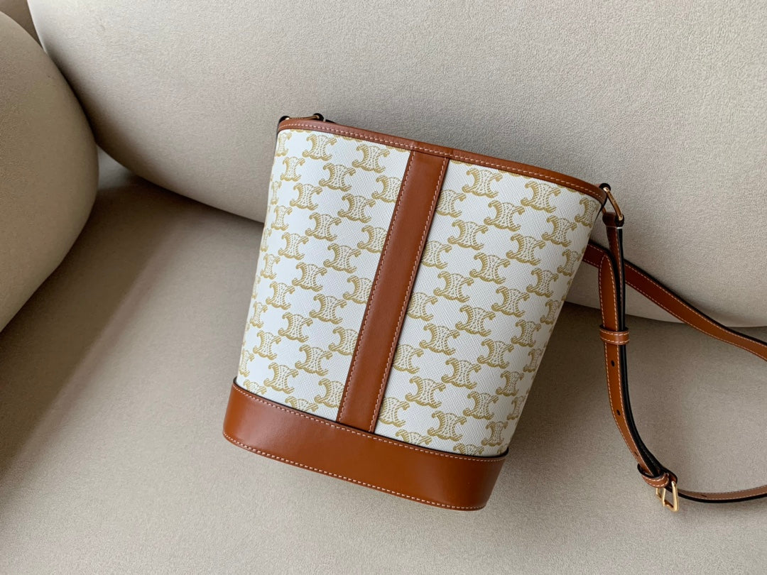 Сумка-ведро Celine Triomphe с принтом из канваса - Маленькая - Белый канвас с монограммой