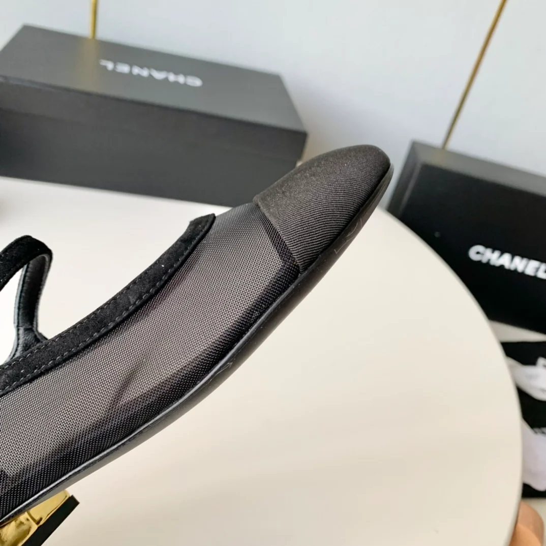 Chanel - Балетки с сетчатым бантом - Черные