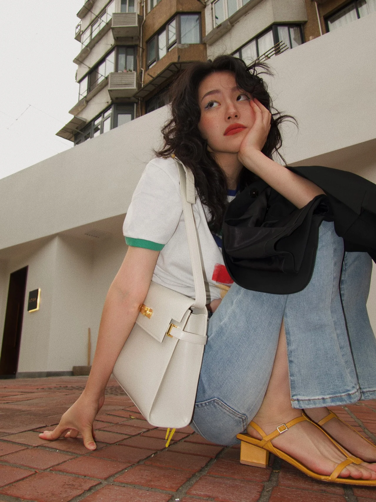 YSL Manhattan Toothpick Texture Large White Wear Photos