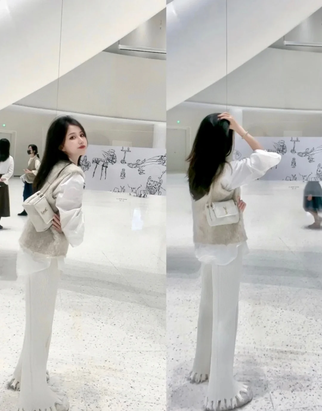 Мини-юбка YSL Nolita из белой кожи - на фото.