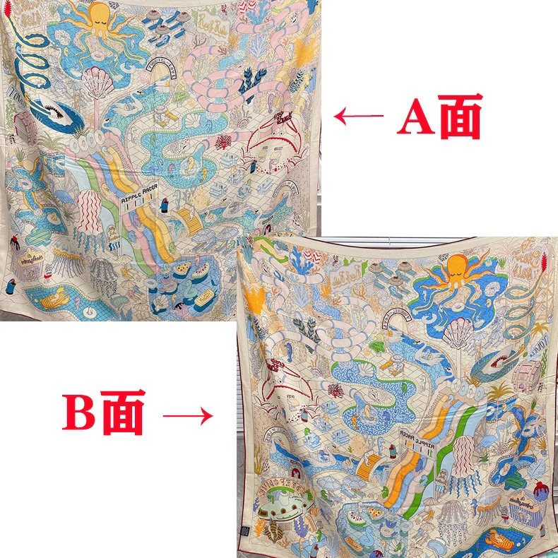 Большой двусторонний шарф Hermes - 136 см - 30 - Шелк 70 - Шерсть - 4