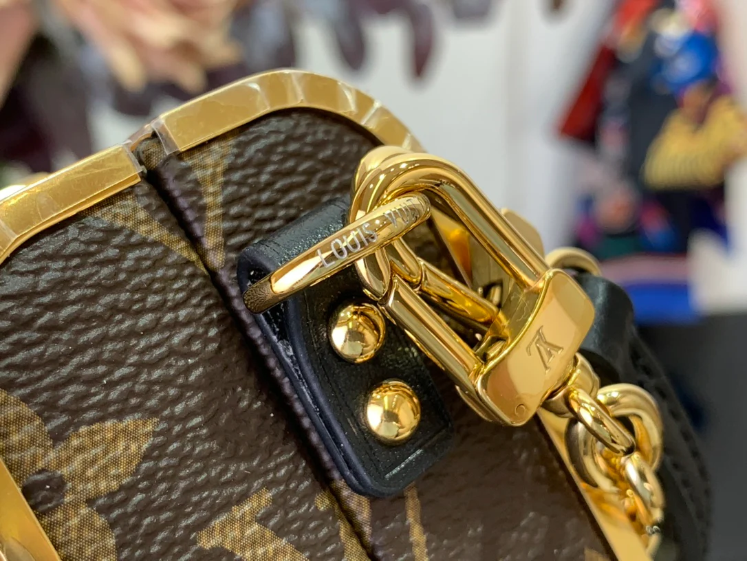 Косметичка LV Vanity Case, маленькая, из канваса, с цепочкой — коричневая.