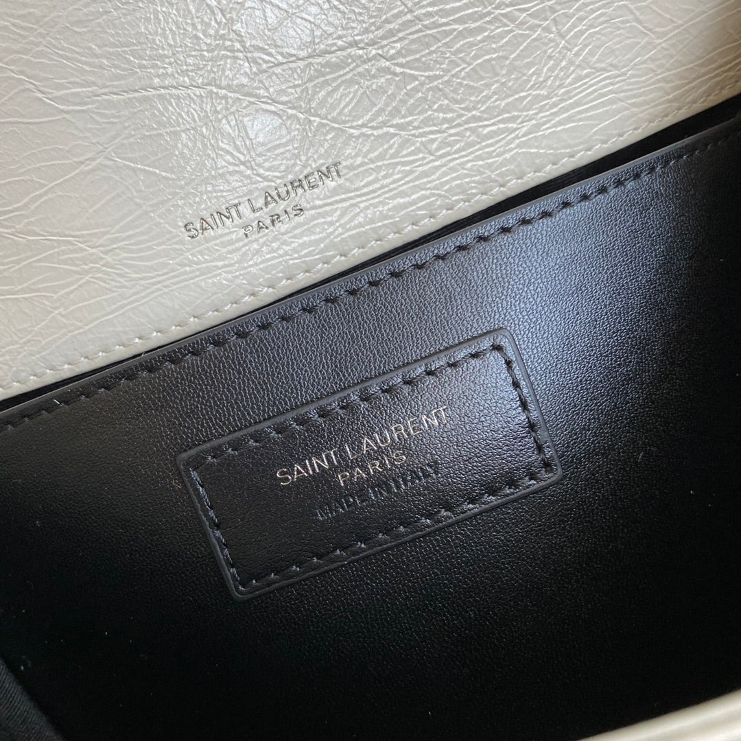 YSL - Маленькая модель Niki - Белая кожа, обработанная маслом, с белой пряжкой - D-образное кольцо