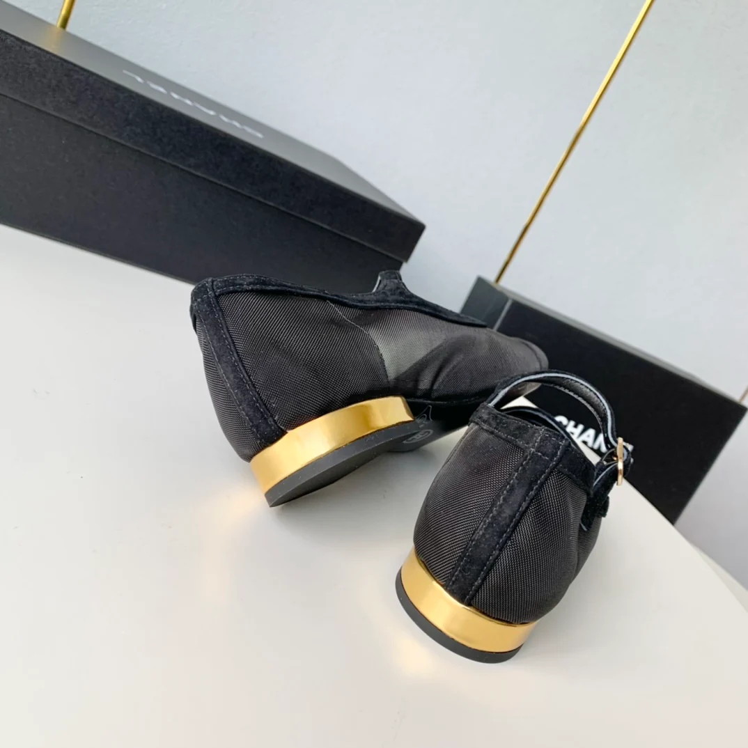 Chanel - Балетки с сетчатым бантом - Черные