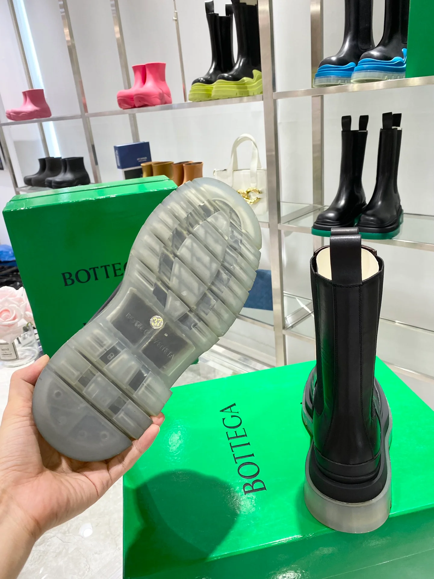 Сапоги BV до середины икры — черные — с прозрачной подошвой