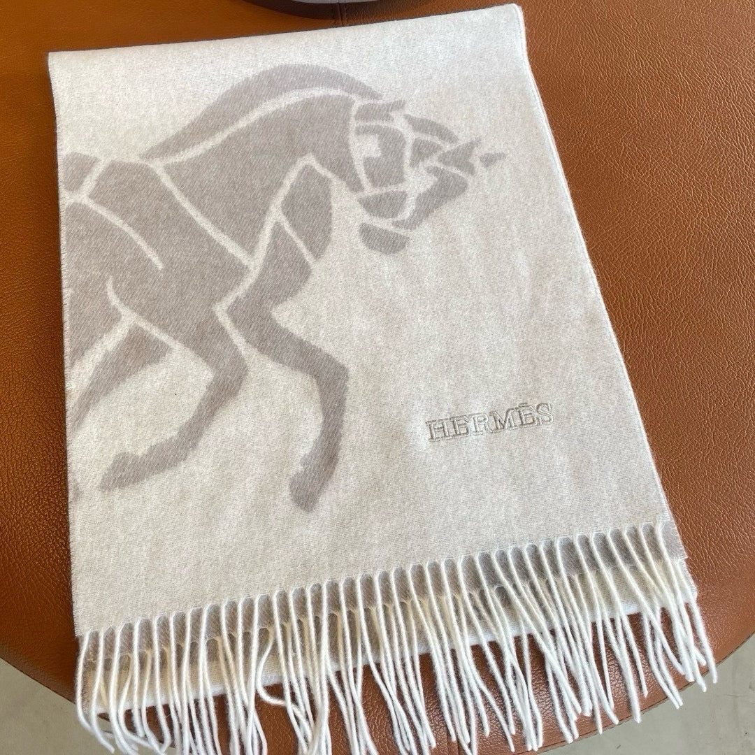 Кашемировый жаккардовый шарф Hermes 2024 - 180-30