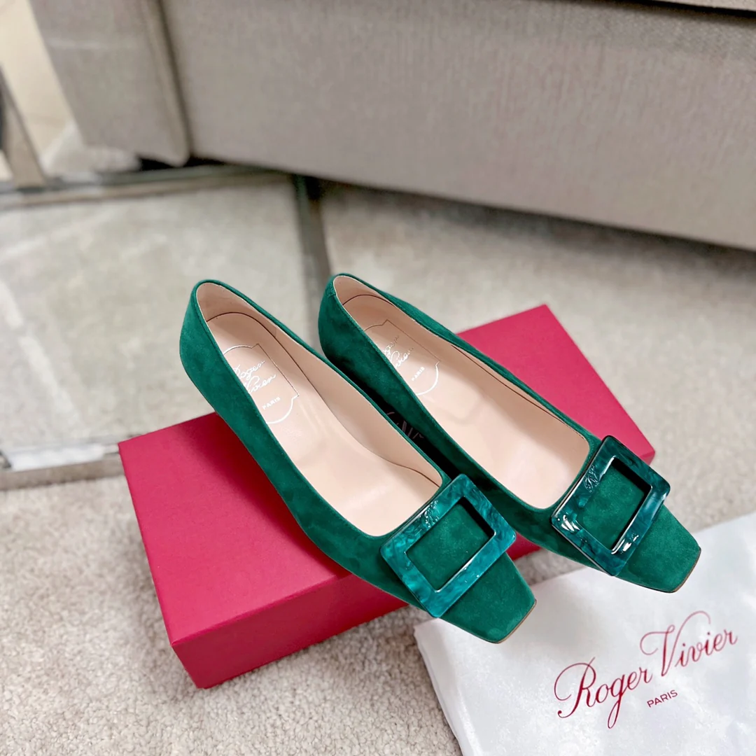 Туфли RV - Туфли на массивном каблуке с перламутровым рисунком в виде облаков - Зеленые - 4-5 см