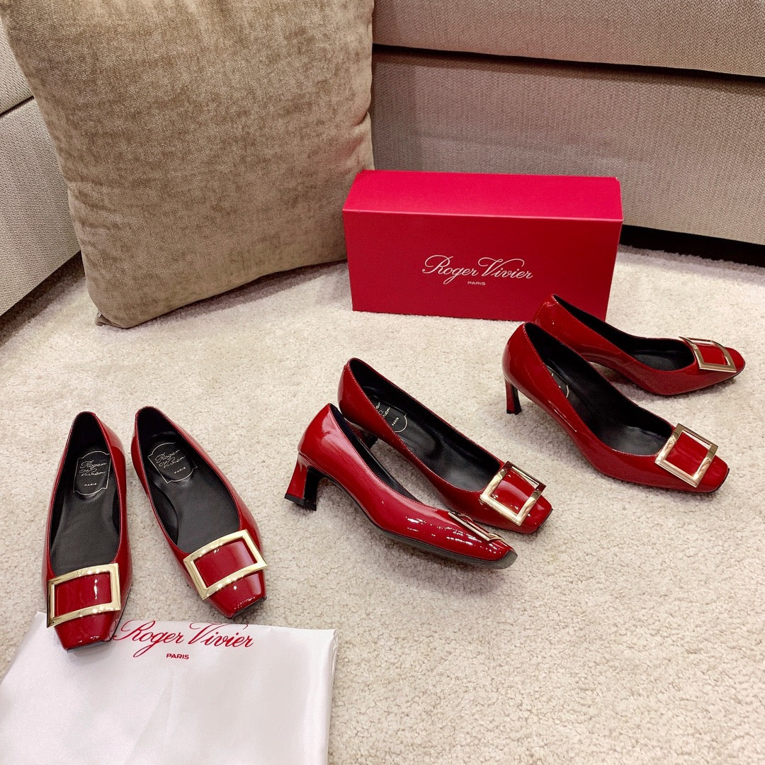 RV - Классические туфли с квадратными пуговицами - Темно-красный