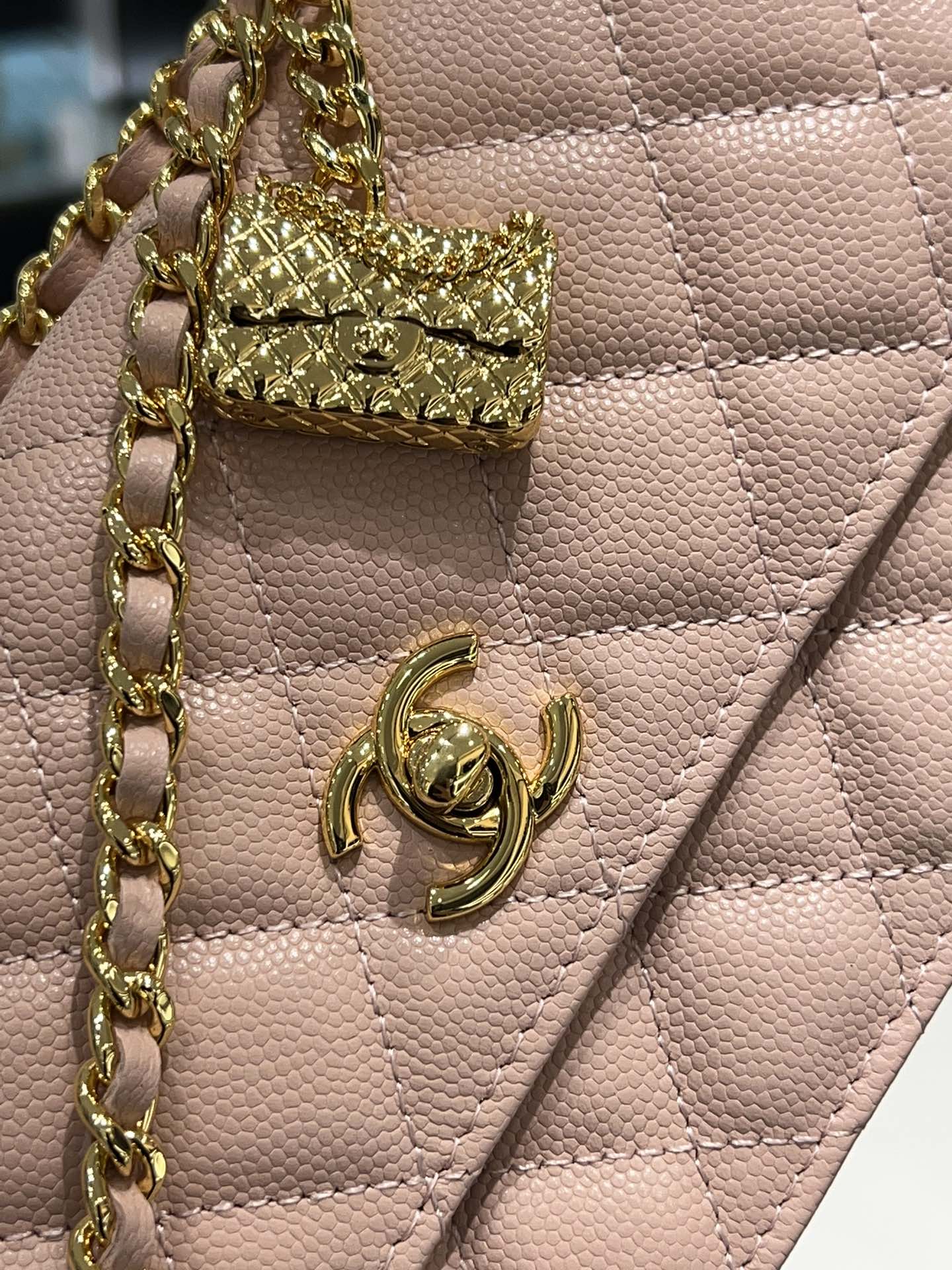 Коллекция Chanel Весна/Лето 2023 - Подвесной телефон-гармошка - WOC - Кожа с зернистой текстурой 