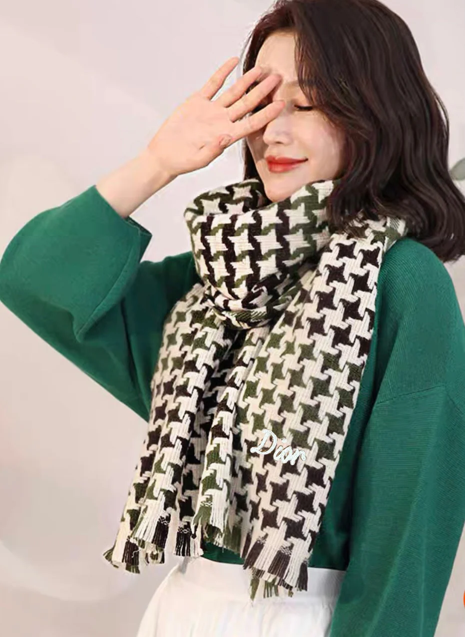 Кашемировый шарф Dior в клетку ?гусиная лапка? - 45 см - 186 см - черный