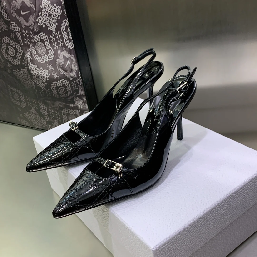 Новинка сезона весна/лето 2022 от Dior - Туфли на каблуке с острым носком и вышивкой Cannage - В стиле знаменитостей - 1