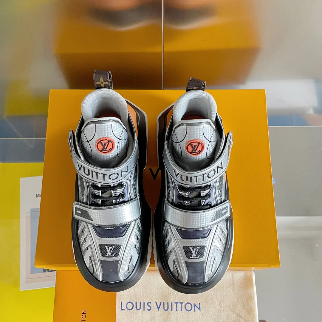 Новинка LV 2023 года - Серия Archlight 2-0 на платформе - Кроссовки/?папины кроссовки? - Серебристые/Черные на липучках