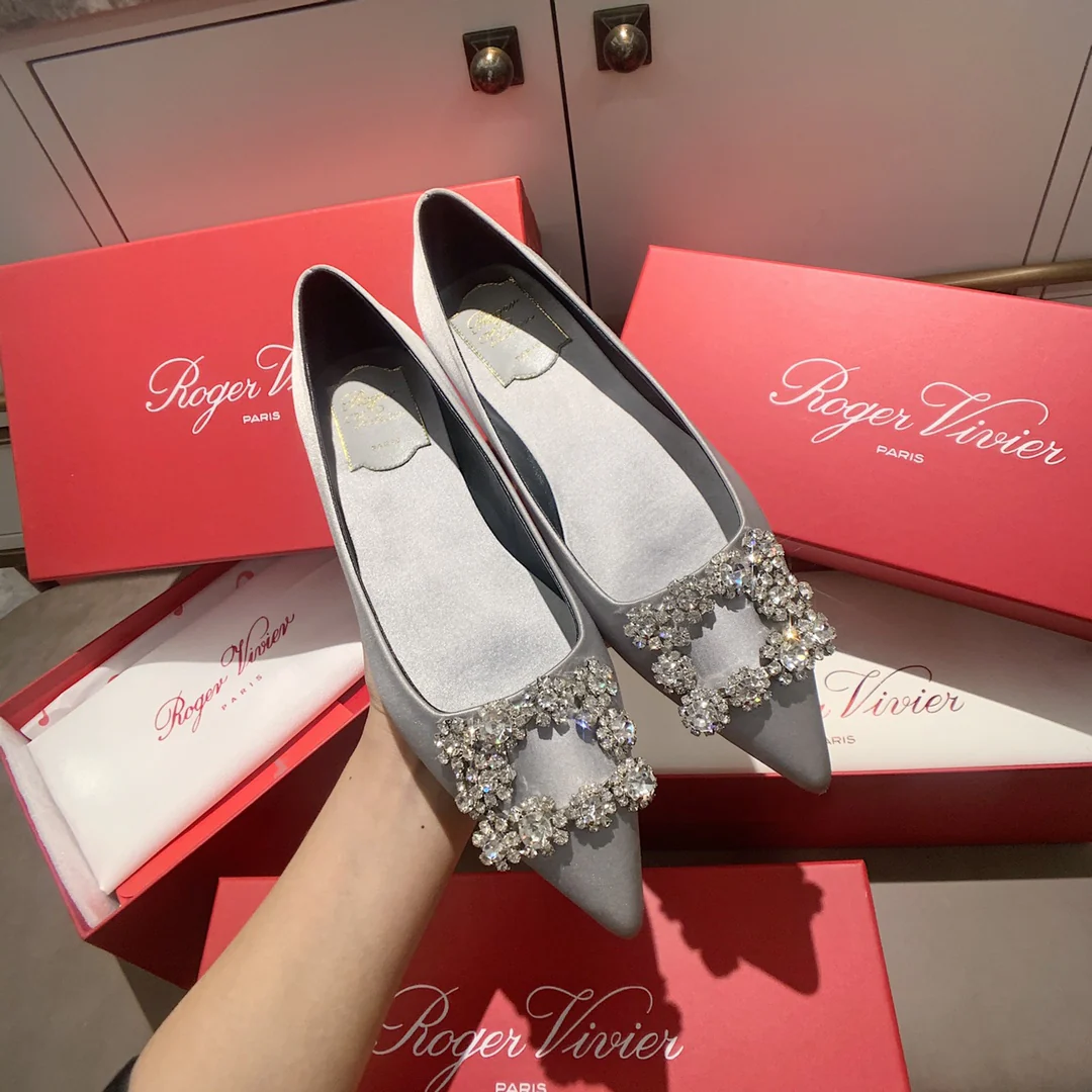 RV-Плоское дно-Шелковая пряжка со стразами-Серебристый-1