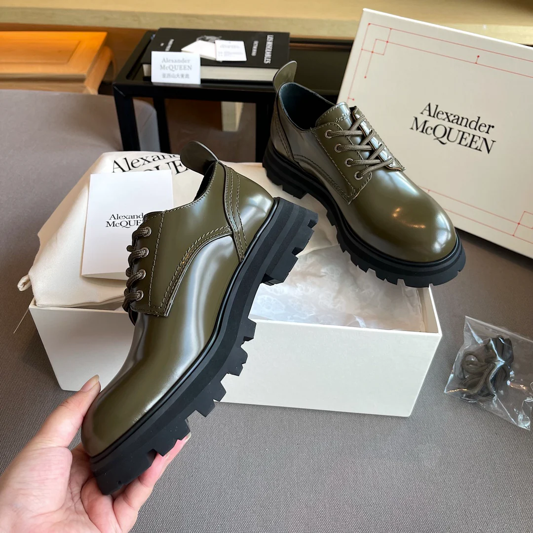 Лоферы на платформе McQueen - темно-зеленые - 1