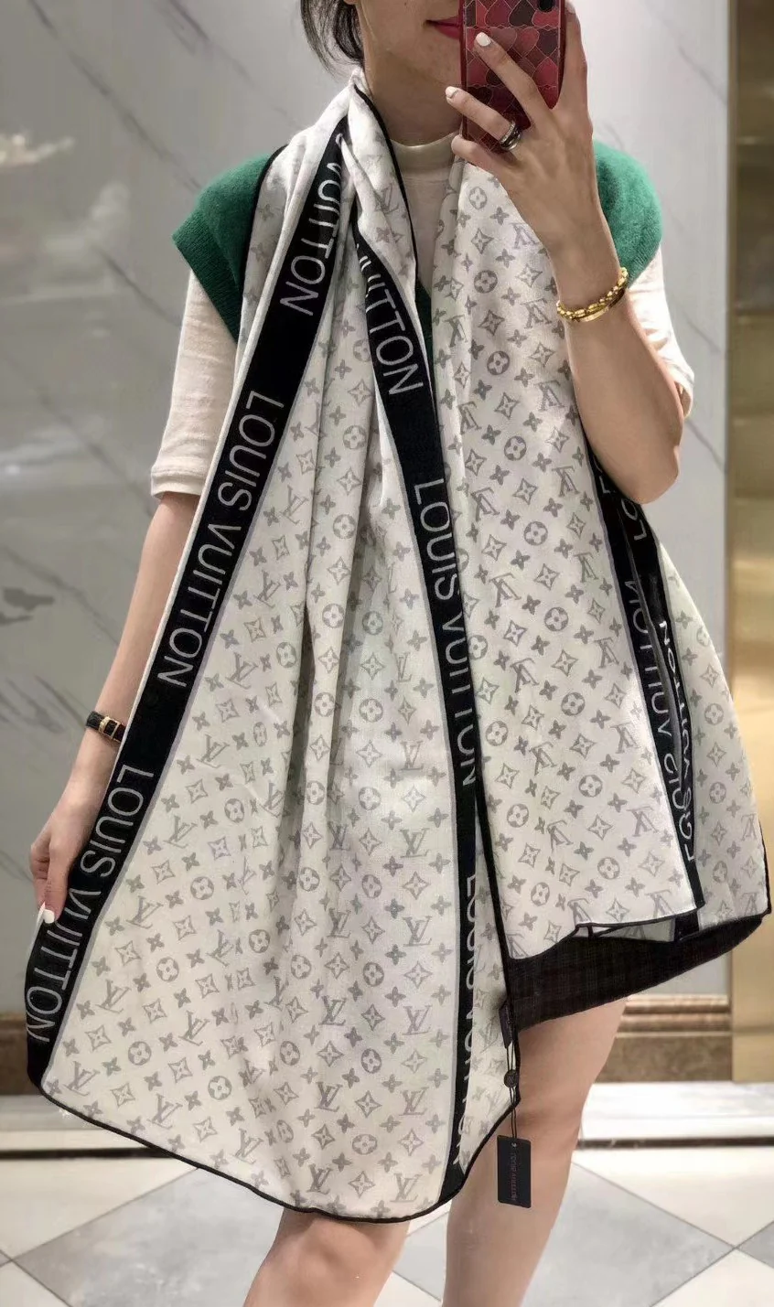 Кашемировый шарф LV в елочку - 65-200 см - 1 шт.