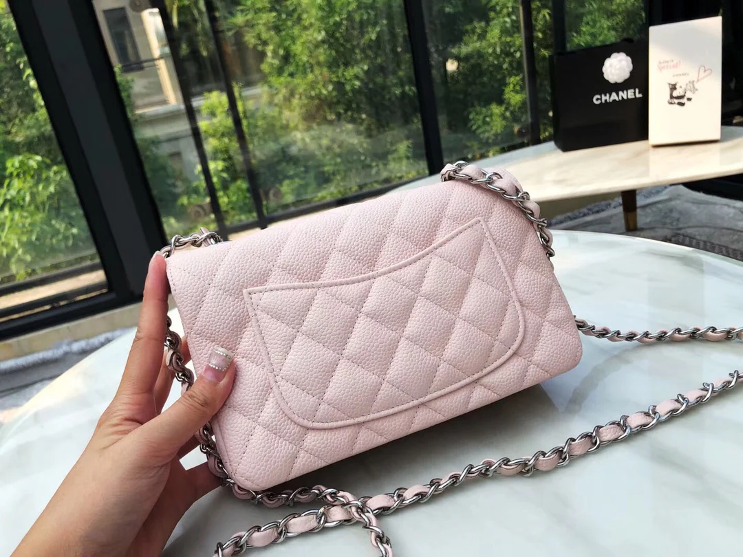 Сумка Chanel Caviar CF - Кокетливые розовые и серебряные пряжки - 20 см