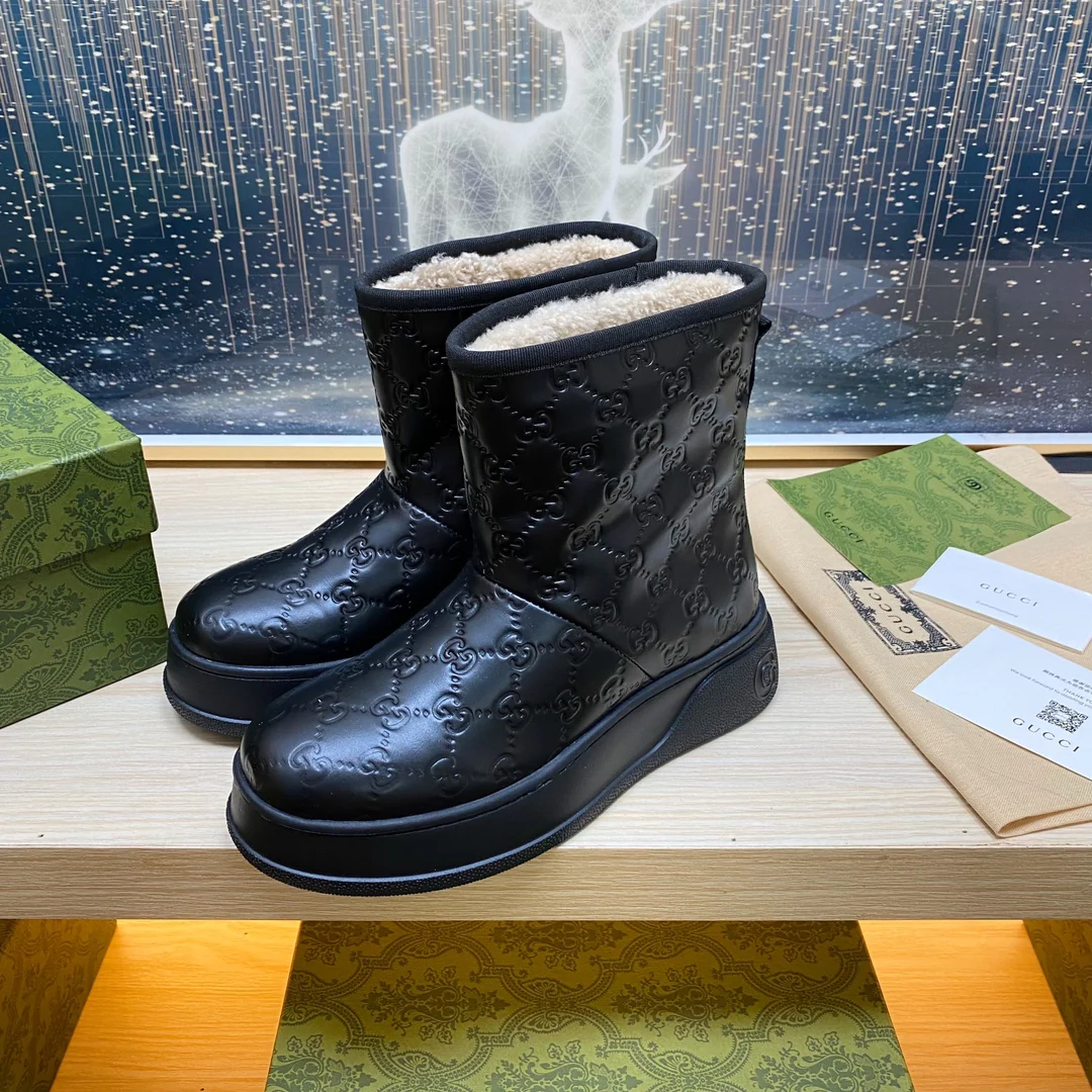 Gucci 2024 - Замшевые сапоги с нубуковым воротником - Черные