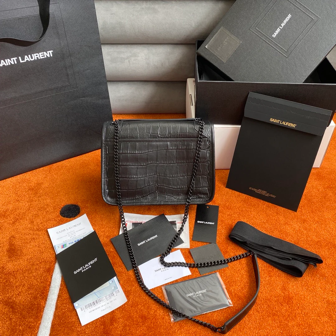 Сумка-мессенджер YSL Niki - Черная - Крокодиловая кожа - 22 см