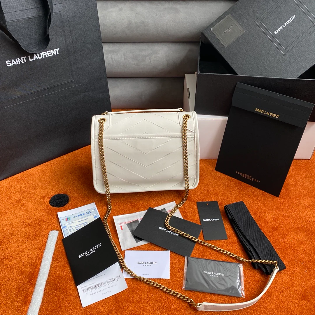 Сумка-мессенджер YSL-niki - белая - из овечьей кожи - 22 см