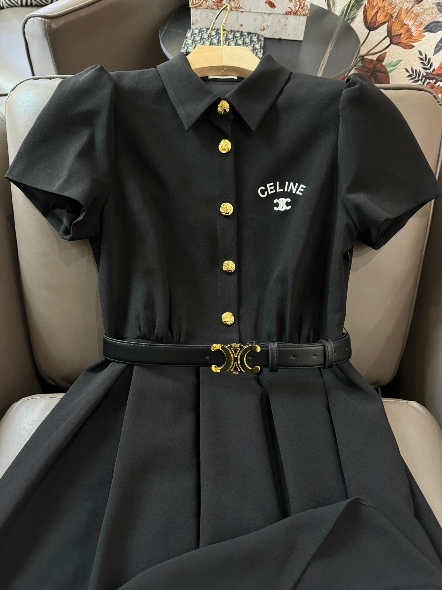 Платье Celine 2403-24ss, облегающее, с поясом, черное.