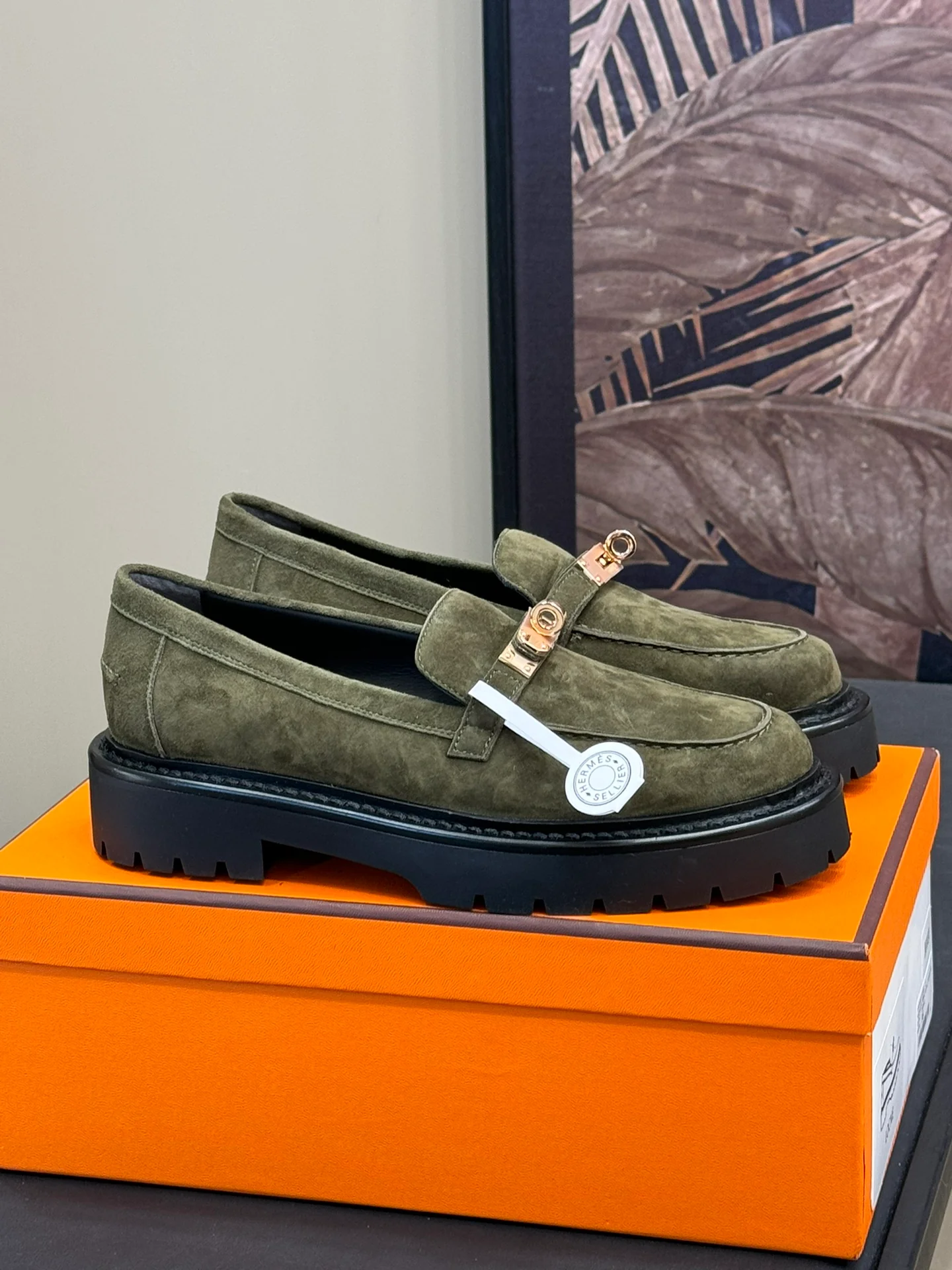 Лоферы Hermes 2024 - темно-зеленые